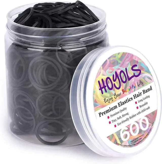 Main image of HOYOLS Black Rubber Bands for Hair, 600 Pcs, 3/4 Inch Hair Ties | Small Elastics with Strong Stretch for Braids, Dreadlocks, Thick Hair, Ponytails and Daily Styling