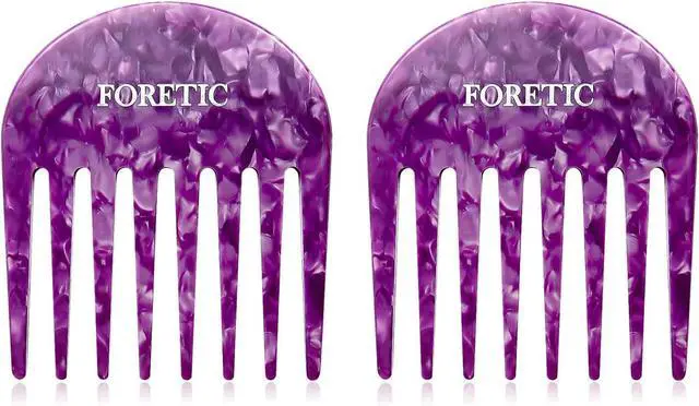 Main image of 2 Pcs Handmade Bright Violet Wide Tooth Comb - Small, Professional Hair Detangling Comb for Wet and Dry Hair, Suitable for Long and Short Curls - 3.14 Inches