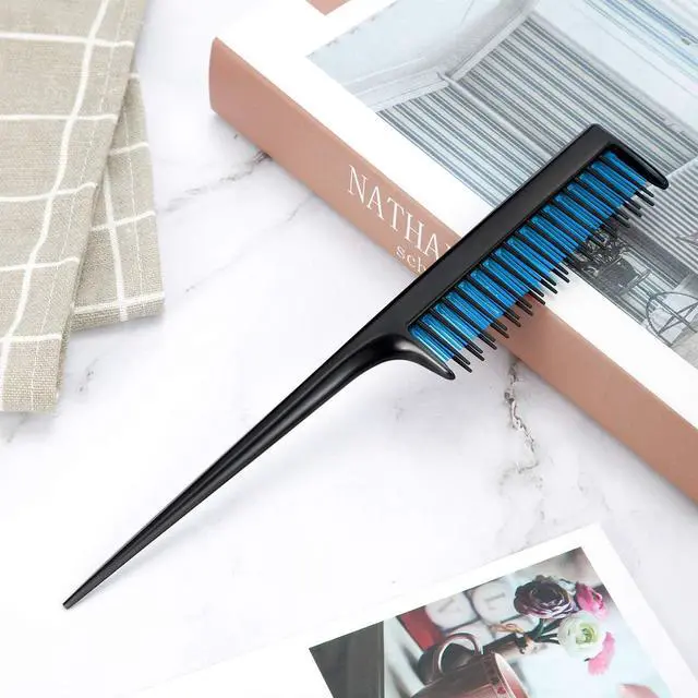 Alt view image 6 of 6 - Leinuosen 3 Pcs 8 Inch Rat Tail Teasing Hair Comb,Black and Blue | Fine Tooth Styling for Backcombing Volume, Lightweight Sectioning with Pick Tail, Parting Tool for Women Salon