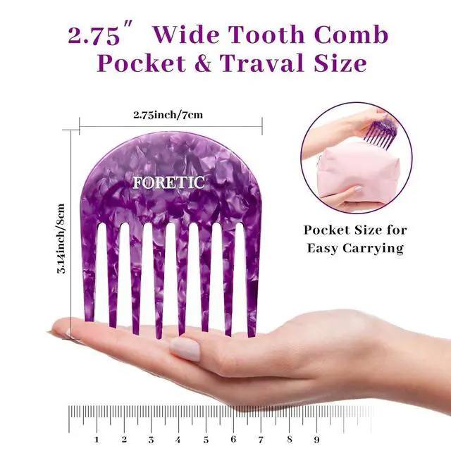Alt view image 3 of 7 - 2 Pcs Handmade Bright Violet Wide Tooth Comb - Small, Professional Hair Detangling Comb for Wet and Dry Hair, Suitable for Long and Short Curls - 3.14 Inches