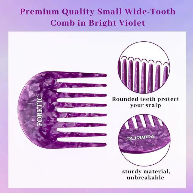 Alt view image 2 of 7 - 2 Pcs Handmade Bright Violet Wide Tooth Comb - Small, Professional Hair Detangling Comb for Wet and Dry Hair, Suitable for Long and Short Curls - 3.14 Inches