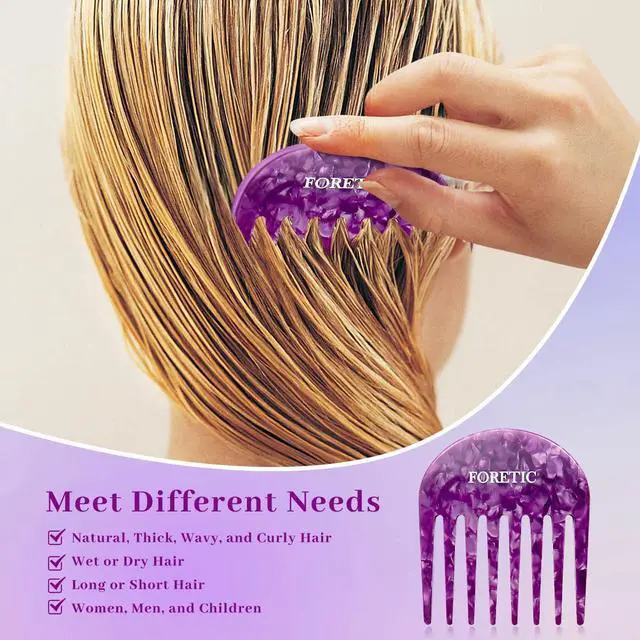 Alt view image 6 of 7 - 2 Pcs Handmade Bright Violet Wide Tooth Comb - Small, Professional Hair Detangling Comb for Wet and Dry Hair, Suitable for Long and Short Curls - 3.14 Inches