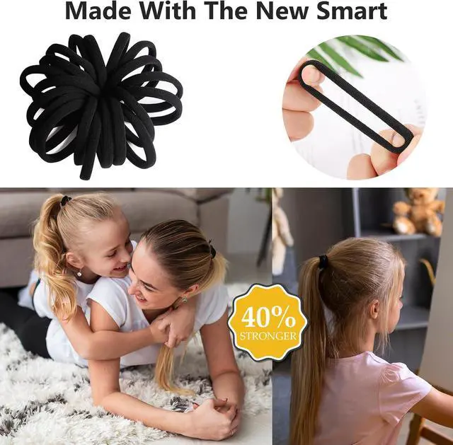 Alt view image 4 of 7 - Hair Ties for Girls Elastic Hair Tie 200 PCS Black Soft for Medium Hair Hair Accessories for Women Perfect for Long Lasting Braids Ponytails and More Pain Free Hair Ponytail Holders Hair Elastic Band