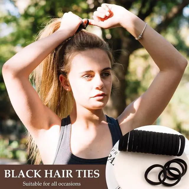 Alt view image 6 of 7 - Hair Ties for Girls Elastic Hair Tie 200 PCS Black Soft for Medium Hair Hair Accessories for Women Perfect for Long Lasting Braids Ponytails and More Pain Free Hair Ponytail Holders Hair Elastic Band