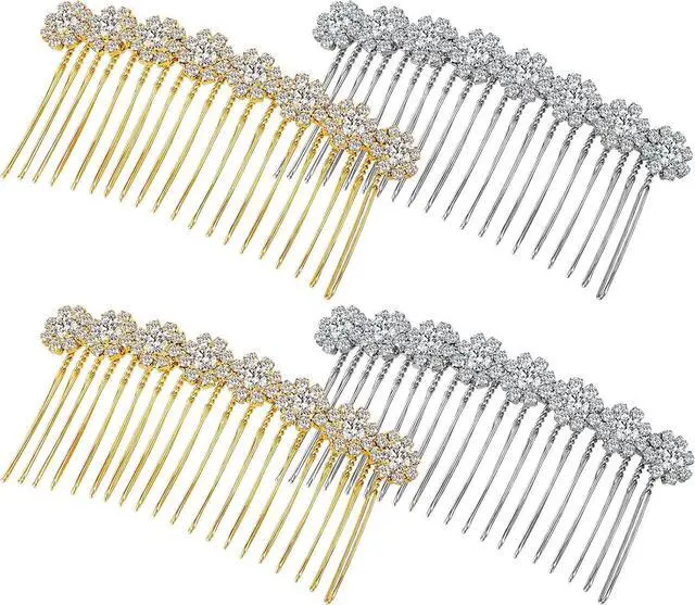 Main image of Geosar 4 Pcs Rhinestone Hair Comb for Women, Silver,Gold | Alloy Side Bridal Hair Clips, French Style Accessories for Women Girls, Decorative Ornaments Party Updo Hairstyle