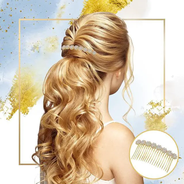 Alt view image 6 of 7 - Geosar 4 Pcs Rhinestone Hair Comb for Women, Silver,Gold | Alloy Side Bridal Hair Clips, French Style Accessories for Women Girls, Decorative Ornaments Party Updo Hairstyle
