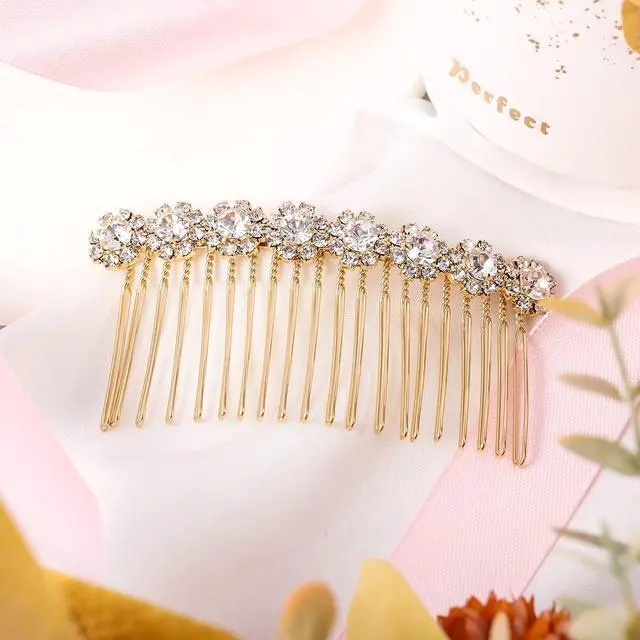 Alt view image 7 of 7 - Geosar 4 Pcs Rhinestone Hair Comb for Women, Silver,Gold | Alloy Side Bridal Hair Clips, French Style Accessories for Women Girls, Decorative Ornaments Party Updo Hairstyle