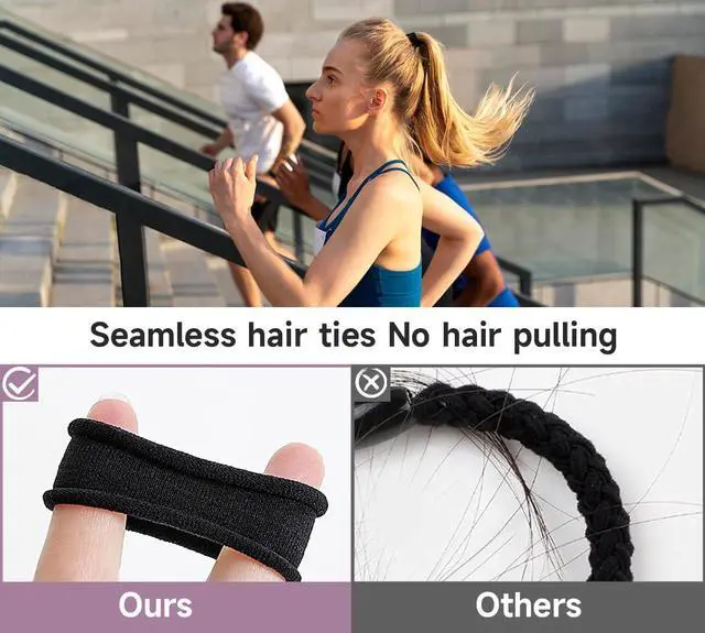 Alt view image 3 of 7 - Hair Ties for Girls Elastic Hair Tie 200 PCS Black Soft for Medium Hair Hair Accessories for Women Perfect for Long Lasting Braids Ponytails and More Pain Free Hair Ponytail Holders Hair Elastic Band