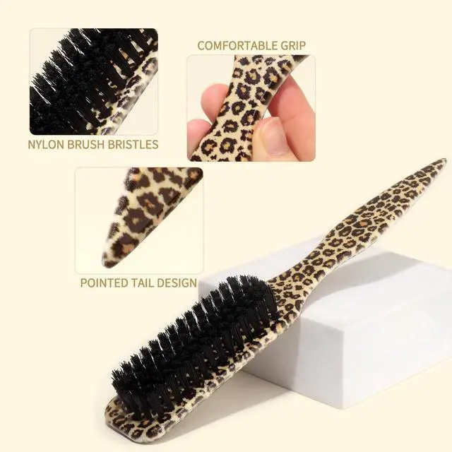 Alt view image 2 of 7 - Slick Back Hair Brush Set,Leopard Printed Set,Smoothing Brush for Smooth Flyaways, Frizz, Sleek Ponytail, Buns and Edge Hair Control, Teasing Gel Comb Styling Accessories for Women (Black)