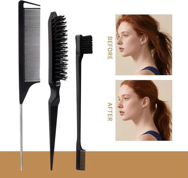 Alt view image 6 of 7 - Slick Back Hair Brush Set,Leopard Printed Set,Smoothing Brush for Smooth Flyaways, Frizz, Sleek Ponytail, Buns and Edge Hair Control, Teasing Gel Comb Styling Accessories for Women (Black)