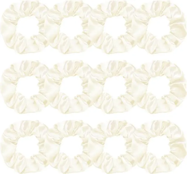 Main image of Jaciya Satin Hair Scrunchies Ivory White Hair Ties | 12 Pack Silky Solid Color Hair Scrunchy Bands Elastic Satin Hair Ties Gentle Accessories for Sleep Work Everyday Hairstyling