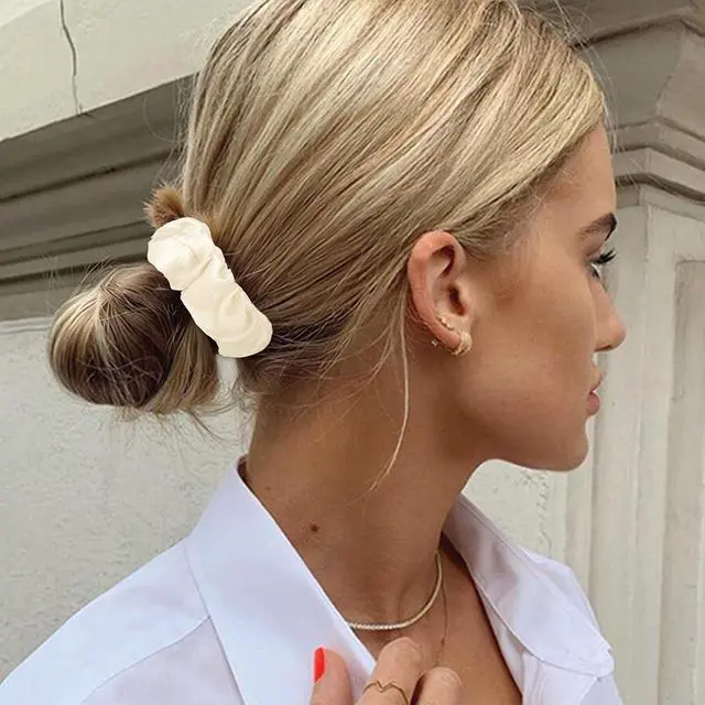 Alt view image 2 of 7 - Jaciya Satin Hair Scrunchies Ivory White Hair Ties | 12 Pack Silky Solid Color Hair Scrunchy Bands Elastic Satin Hair Ties Gentle Accessories for Sleep Work Everyday Hairstyling