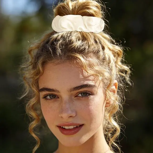 Alt view image 4 of 7 - Jaciya Satin Hair Scrunchies Ivory White Hair Ties | 12 Pack Silky Solid Color Hair Scrunchy Bands Elastic Satin Hair Ties Gentle Accessories for Sleep Work Everyday Hairstyling