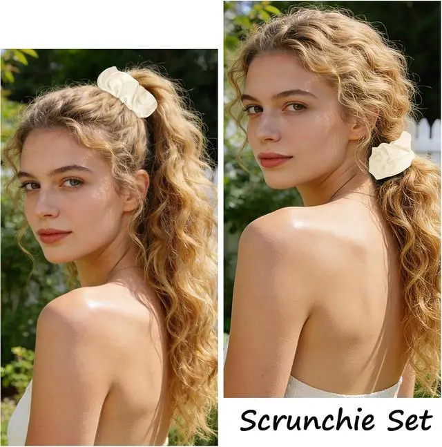 Alt view image 5 of 7 - Jaciya Satin Hair Scrunchies Ivory White Hair Ties | 12 Pack Silky Solid Color Hair Scrunchy Bands Elastic Satin Hair Ties Gentle Accessories for Sleep Work Everyday Hairstyling
