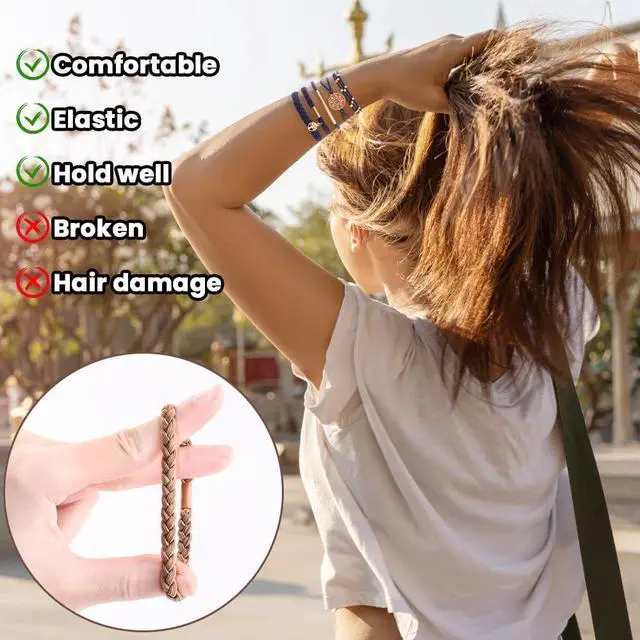 Alt view image 4 of 7 - DIYDEC 10PCS Boho Hair Ties Bracelet for Women Accessories(Beige) | 5 Styles Soft Braided Boho Hair Bands Elastic No Damage Hair Ties for Girls thick Thin Long Curly Hair Accessories