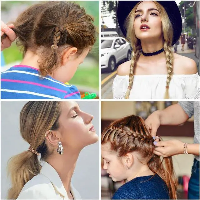 Alt view image 6 of 7 - DIYDEC 10PCS Boho Hair Ties Bracelet for Women Accessories(Beige) | 5 Styles Soft Braided Boho Hair Bands Elastic No Damage Hair Ties for Girls thick Thin Long Curly Hair Accessories