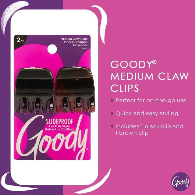 Alt view image 2 of 4 - Goody Classics Medium Claw Clips, Black and Brown Colors - Great for Easily Pulling Up Your Hair - Pain-Free Hair Accessories for Women, Men, Boys and Girls, 2 Count (Pack of 1)