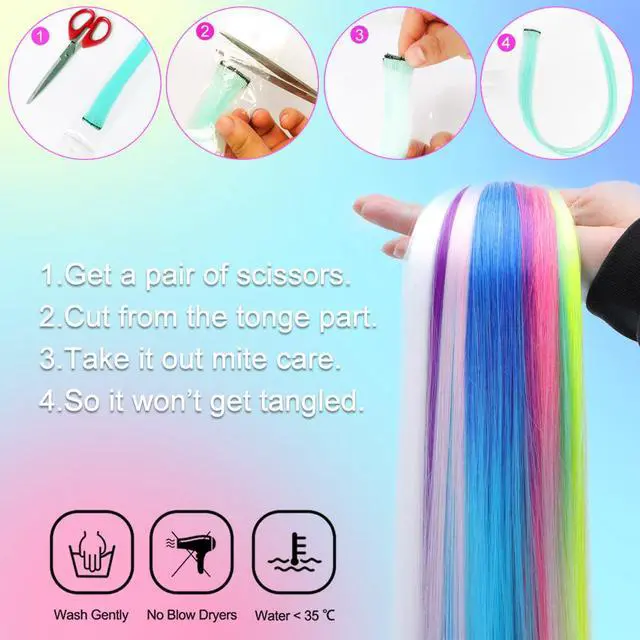 Alt view image 6 of 6 - 12PCS Colored Emerald Green Hair Extensions 22 Inch | Party Highlights Clip in Hair Extensions Straight Synthetic Hairpieces for Women Kids Girls Halloween Christmas Cosplay
