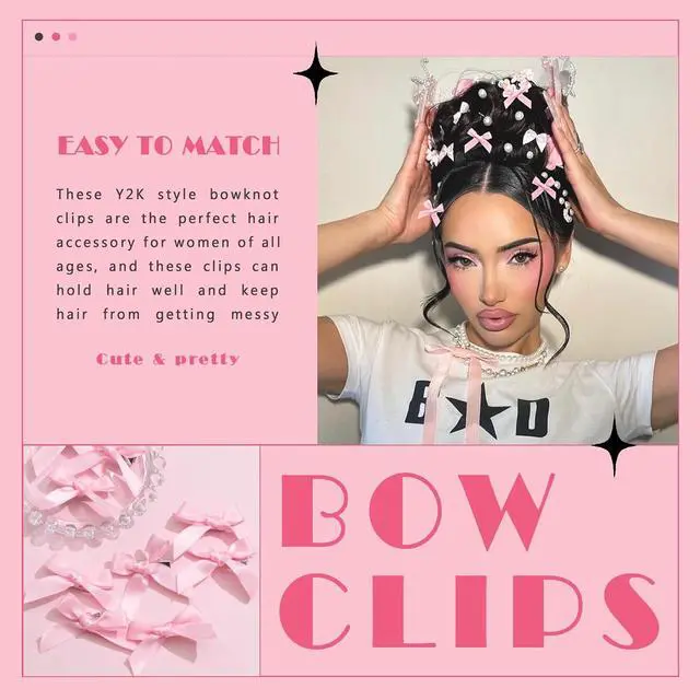 Alt view image 2 of 7 - 30PCS Bow Hair Clips Pink Satin Mini Bowknot Hair Accessories Cute Hair Bow Barrettes Ribbon Hairpins for Women Girls