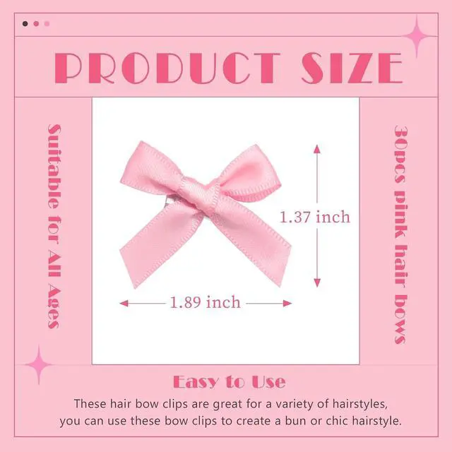 Alt view image 3 of 7 - 30PCS Bow Hair Clips Pink Satin Mini Bowknot Hair Accessories Cute Hair Bow Barrettes Ribbon Hairpins for Women Girls