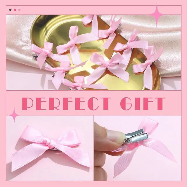 Alt view image 5 of 7 - 30PCS Bow Hair Clips Pink Satin Mini Bowknot Hair Accessories Cute Hair Bow Barrettes Ribbon Hairpins for Women Girls