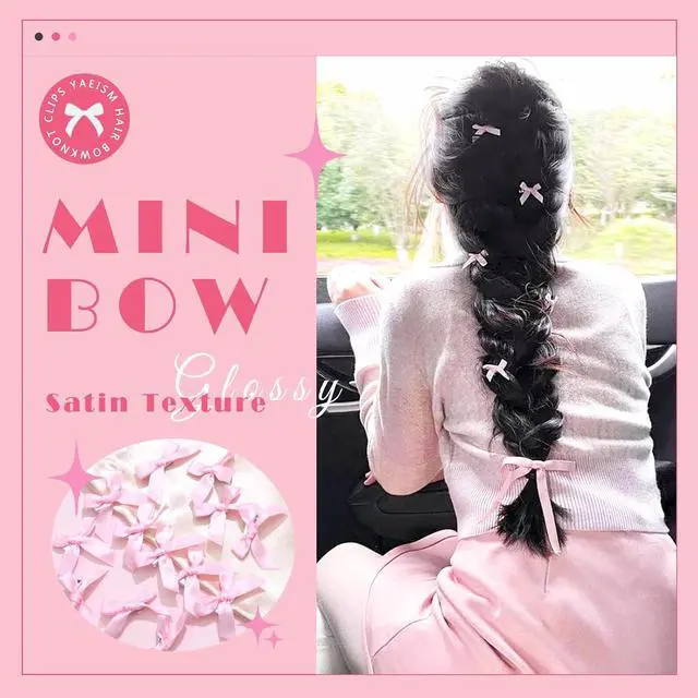 Alt view image 6 of 7 - 30PCS Bow Hair Clips Pink Satin Mini Bowknot Hair Accessories Cute Hair Bow Barrettes Ribbon Hairpins for Women Girls