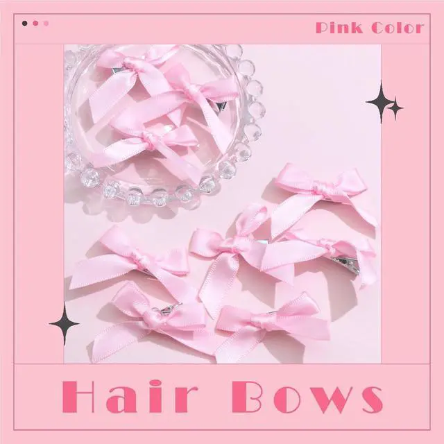 Alt view image 7 of 7 - 30PCS Bow Hair Clips Pink Satin Mini Bowknot Hair Accessories Cute Hair Bow Barrettes Ribbon Hairpins for Women Girls
