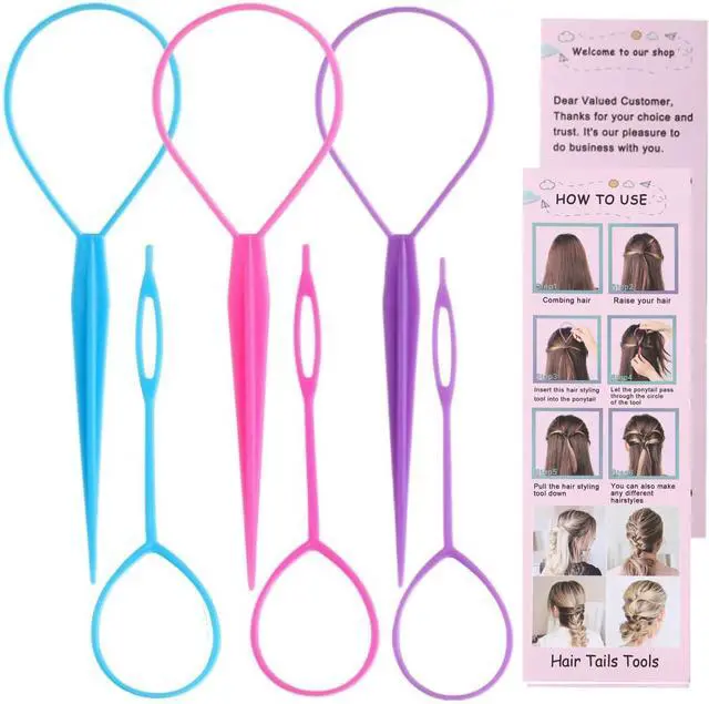 Main image of Pony Hair Tail Tools, Hair Loop Styling Tool French Braiding Hair Tool | ZTRHYOO 6pcs Hair Braid Accessories Ponytail Maker for Women Girls, Ponytail Hair Pull Through Tool (2pink+2blue+2purple)