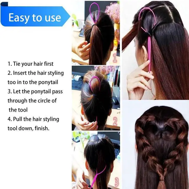Alt view image 4 of 7 - Pony Hair Tail Tools, Hair Loop Styling Tool French Braiding Hair Tool | ZTRHYOO 6pcs Hair Braid Accessories Ponytail Maker for Women Girls, Ponytail Hair Pull Through Tool (2pink+2blue+2purple)