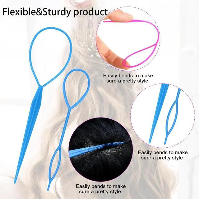 Alt view image 3 of 7 - Pony Hair Tail Tools, Hair Loop Styling Tool French Braiding Hair Tool | ZTRHYOO 6pcs Hair Braid Accessories Ponytail Maker for Women Girls, Ponytail Hair Pull Through Tool (2pink+2blue+2purple)