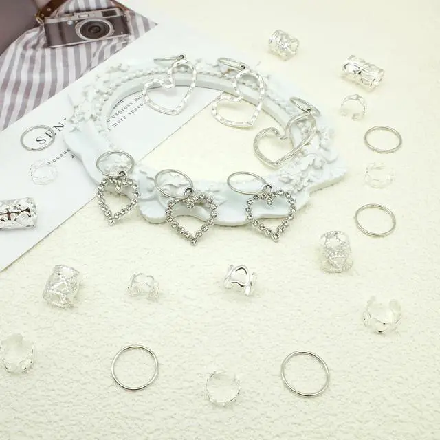 Alt view image 2 of 7 - 106 PCS Silver Hair Jewelry Clips The Heart Shape Themed for Braids Cuffs Loc Charms Accessories Rings Pendant Metal Jewelry Decoration
