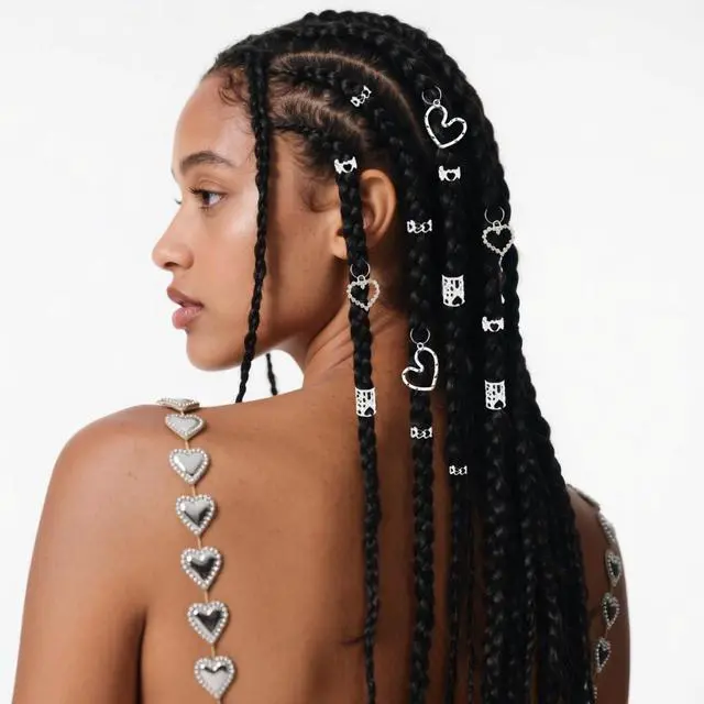 Alt view image 4 of 7 - 106 PCS Silver Hair Jewelry Clips The Heart Shape Themed for Braids Cuffs Loc Charms Accessories Rings Pendant Metal Jewelry Decoration