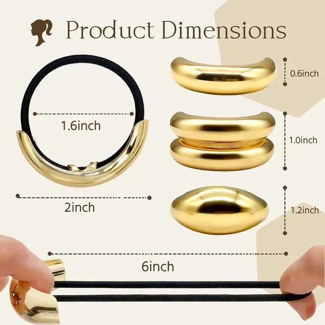 Alt view image 2 of 6 - OHCISP 6Pcs Gold Hair Ties - 3 Styles Gold Hair Accessories for Women & Girls, Elegant Chic Metal Hair Cuff Non-Damage Ponytail Cuffs Holders for Thick Hair