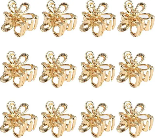 Main image of Gold Small Flower Hair Clips for Women, Cute Mini Tiny Little Sparkling Metal Flower Sweet Artificial Bangs Nonslip Hair Claw Clips Decorative (Gold)