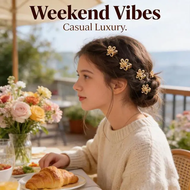 Alt view image 2 of 7 - Gold Small Flower Hair Clips for Women, Cute Mini Tiny Little Sparkling Metal Flower Sweet Artificial Bangs Nonslip Hair Claw Clips Decorative (Gold)
