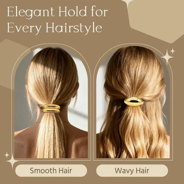 Alt view image 4 of 6 - OHCISP 6Pcs Gold Hair Ties - 3 Styles Gold Hair Accessories for Women & Girls, Elegant Chic Metal Hair Cuff Non-Damage Ponytail Cuffs Holders for Thick Hair