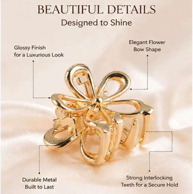Alt view image 4 of 7 - Gold Small Flower Hair Clips for Women, Cute Mini Tiny Little Sparkling Metal Flower Sweet Artificial Bangs Nonslip Hair Claw Clips Decorative (Gold)
