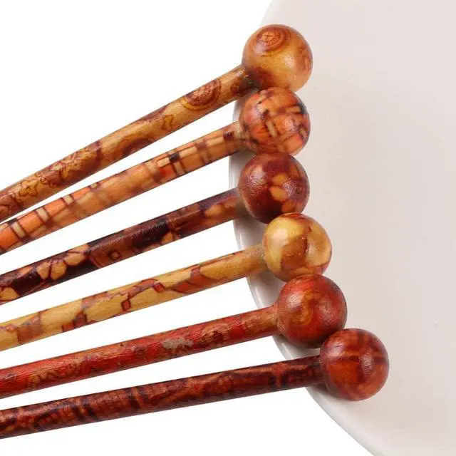 Alt view image 2 of 7 - 6 Pieces Wood Hair Sticks Japanese Hair Chopsticks for Hair Pins for Women Long Handmade Craft 13cm