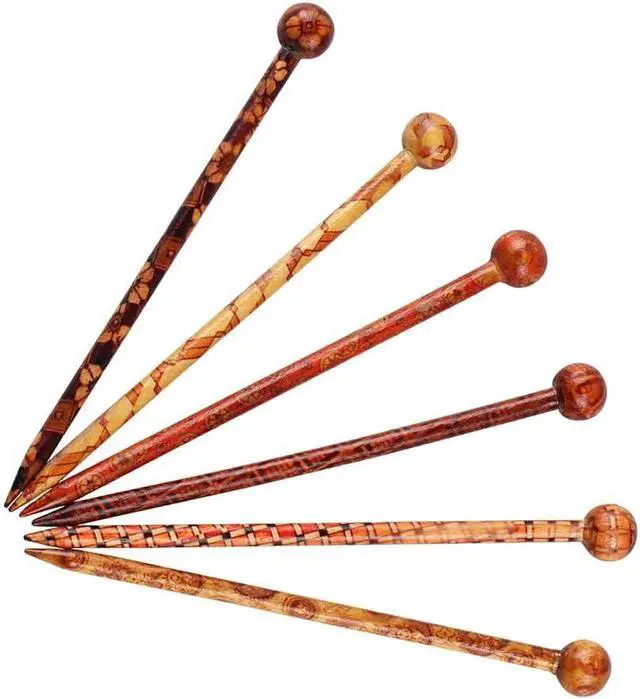 Alt view image 6 of 7 - 6 Pieces Wood Hair Sticks Japanese Hair Chopsticks for Hair Pins for Women Long Handmade Craft 13cm