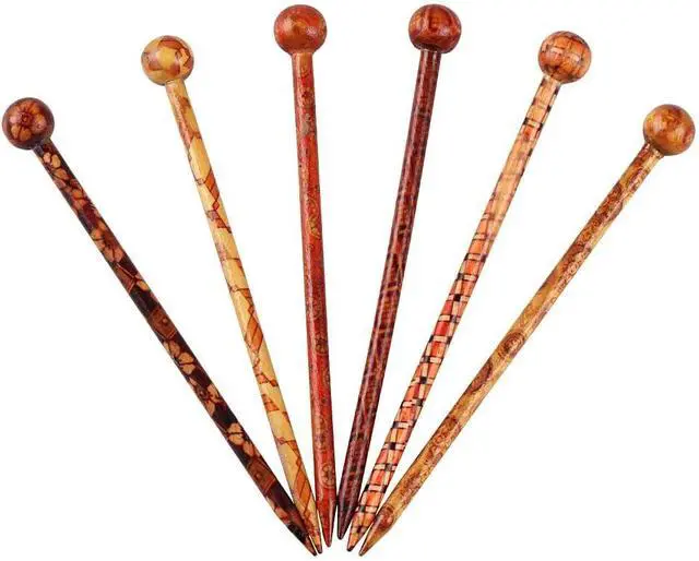 Alt view image 7 of 7 - 6 Pieces Wood Hair Sticks Japanese Hair Chopsticks for Hair Pins for Women Long Handmade Craft 13cm