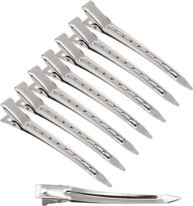 Main image of 24Pcs Duck Billed Hair Clips for Styling Sectioning, Metal Hair Clips for Women Long Hair, Metal Alligator Curl Clips for Hair Roller Salon (Silver)