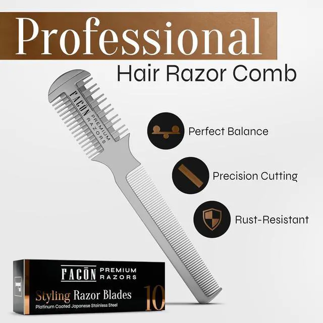 Alt view image 2 of 7 - Facón Razor Comb for Hair Cutting - Professional Hair Cutting Comb Kit with 12 Replacement Blades, Double Edge Shaper for Salon & Home, Premium Styling Thinning Texturizing Split Ends Trimming Razor