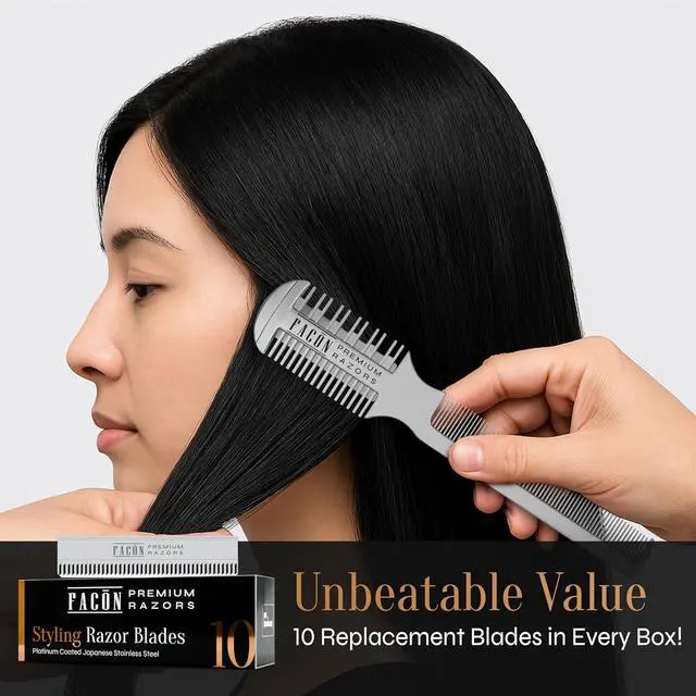 Alt view image 5 of 7 - Facón Razor Comb for Hair Cutting - Professional Hair Cutting Comb Kit with 12 Replacement Blades, Double Edge Shaper for Salon & Home, Premium Styling Thinning Texturizing Split Ends Trimming Razor