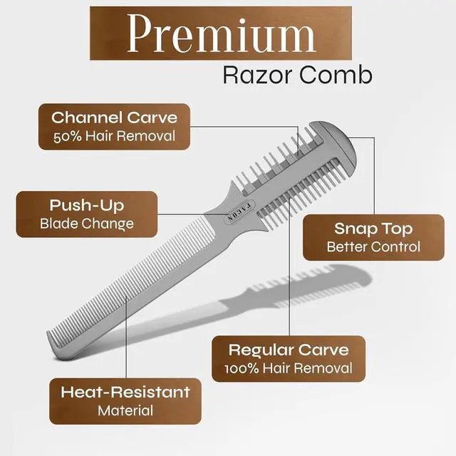 Alt view image 6 of 7 - Facón Razor Comb for Hair Cutting - Professional Hair Cutting Comb Kit with 12 Replacement Blades, Double Edge Shaper for Salon & Home, Premium Styling Thinning Texturizing Split Ends Trimming Razor