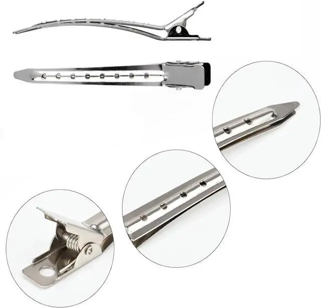 Alt view image 3 of 7 - 24Pcs Duck Billed Hair Clips for Styling Sectioning, Metal Hair Clips for Women Long Hair, Metal Alligator Curl Clips for Hair Roller Salon (Silver)