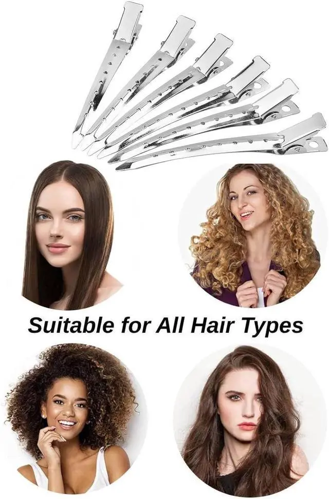Alt view image 4 of 7 - 24Pcs Duck Billed Hair Clips for Styling Sectioning, Metal Hair Clips for Women Long Hair, Metal Alligator Curl Clips for Hair Roller Salon (Silver)