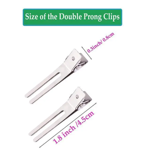 Alt view image 2 of 3 - 10 Pack Double Prong Pin Curl Hair Clips, Silver, 1.8" | Metal Alligator Hair Clip for Hairdressing, Styling, Coloring, Sectioning