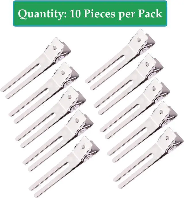 Alt view image 3 of 3 - 10 Pack Double Prong Pin Curl Hair Clips, Silver, 1.8" | Metal Alligator Hair Clip for Hairdressing, Styling, Coloring, Sectioning