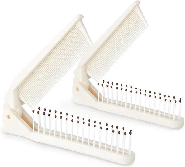 Main image of 2 Pack Folding Hair Combs, Foldable Comb Brush Combo, Mini Protable Folding brush for Purse Bags Porket, Travel Size Hair Comb, Small Pocket Combs for Women Men and Kids(Beige)