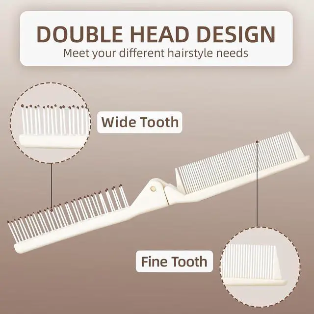 Alt view image 2 of 7 - 2 Pack Folding Hair Combs, Foldable Comb Brush Combo, Mini Protable Folding brush for Purse Bags Porket, Travel Size Hair Comb, Small Pocket Combs for Women Men and Kids(Beige)